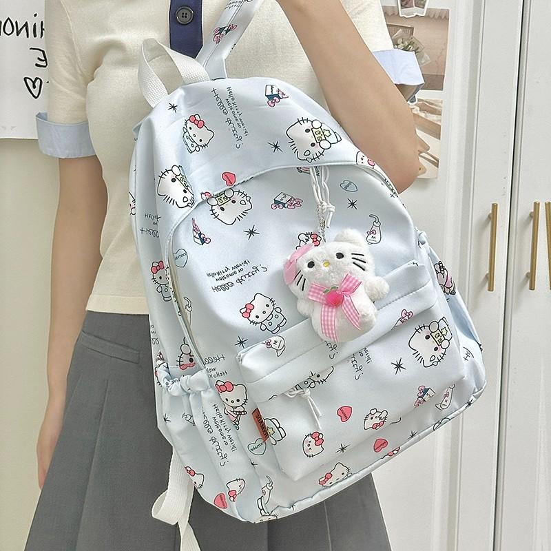 Cute Cartoon Sanrio Hello Kitty Backpack Large Capacity Student Schoolbag  Delicate Personality Trendy Girly Kt Bag Gifts
