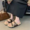 2025 New Autumn and Winter Thick-soled Retro Fluffy Slippers Women's Shoes Wear Warm Cotton Slippers