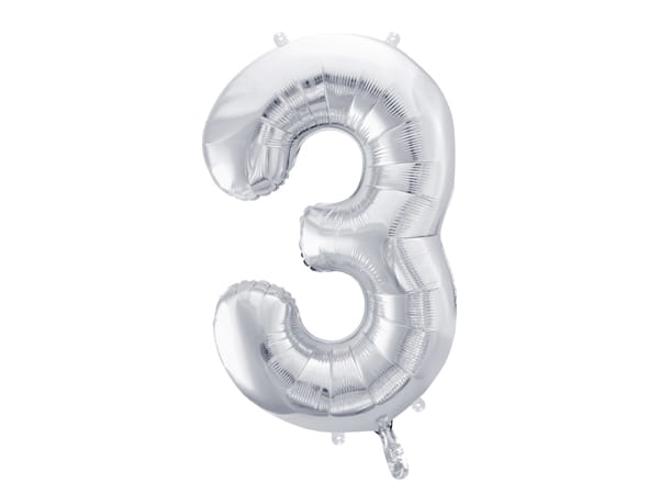 Partydeco Balon Foliowy Cyfra 3 86Cm Srebrny