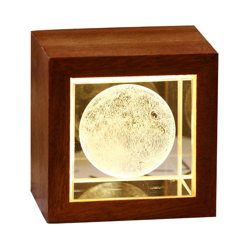 3D Galaxy Crystal Cube Night Light with Wooden Base - Illuminated Desktop Ornament, Perfect Birthday Gift