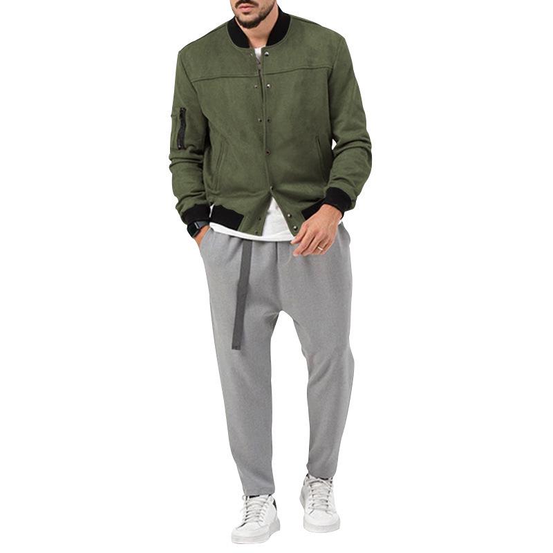 Suede Stand-Up Collar Men's Button Cardigan Jacket - Autumn/Winter Retro American Casual Outerwear