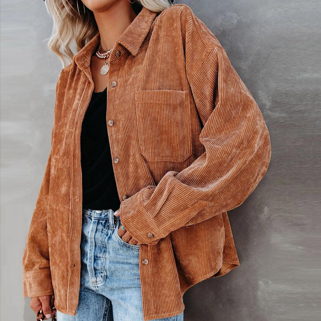 Dame uformelle V-hals Langermet knapp Corduroy95% polye Uformell bluse frakk topper