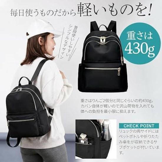 NOA LINO Backpack Women Lightweight 430gA4 CompatibleWater-Resistant Large Capacity Commuting School Stylish Nylon Waterproof Simple Black Travel Neat