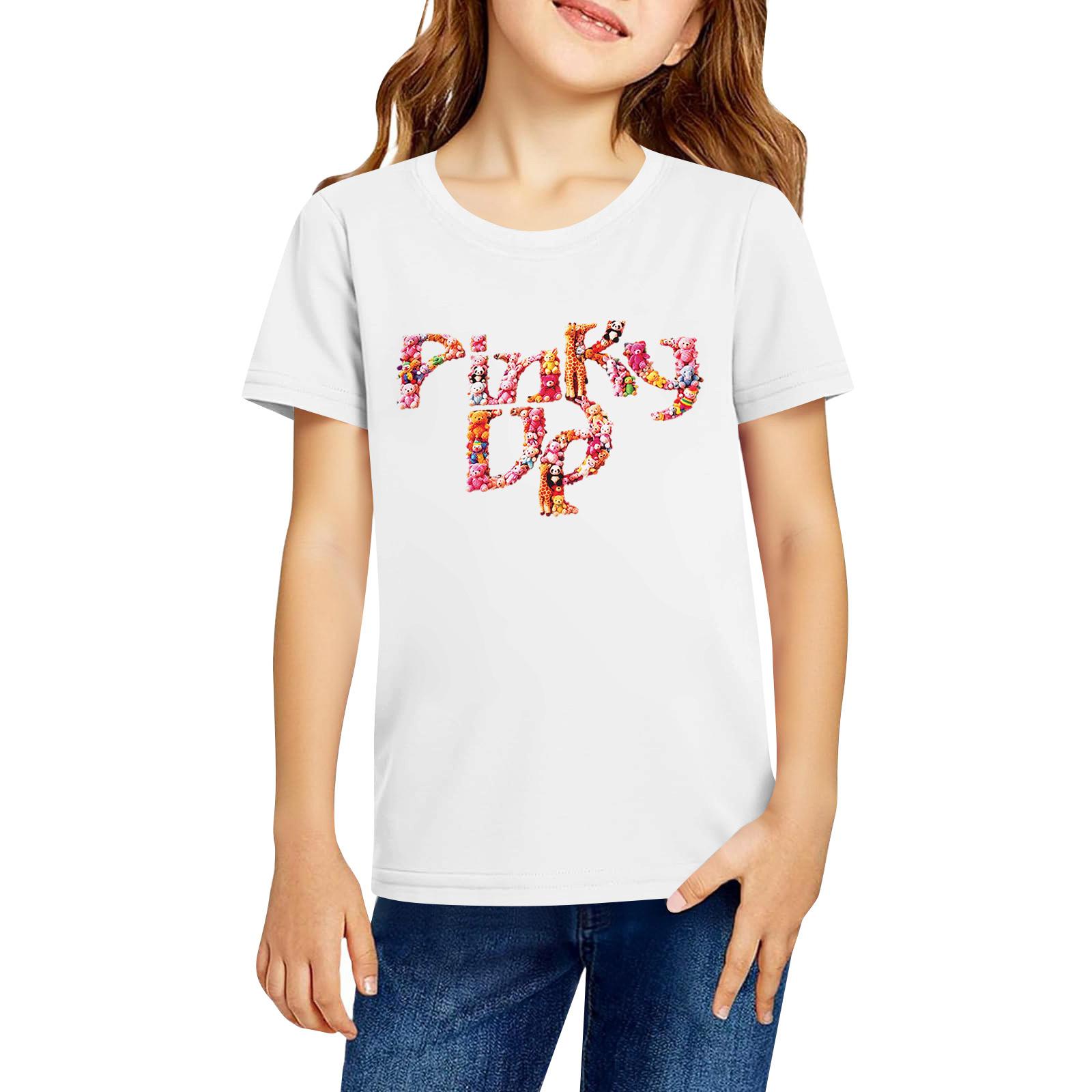 

Fashionable Round Neck Short Sleeve Work Clothes Printed Tops For KID Summer Tops 160 білий