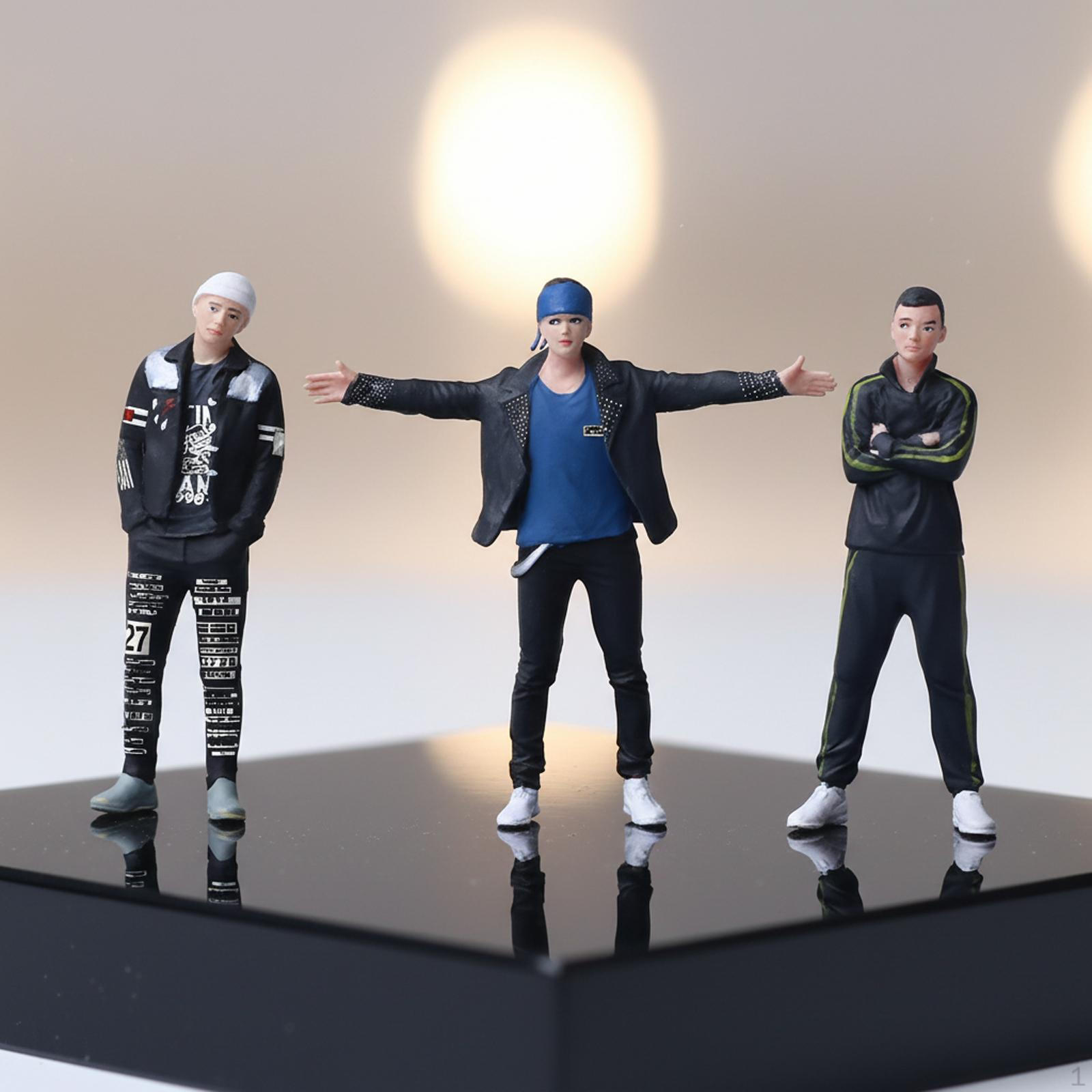 3x 1/64 Scale Figures People Trendy Male Painted Figurines Miniature Character for Movie