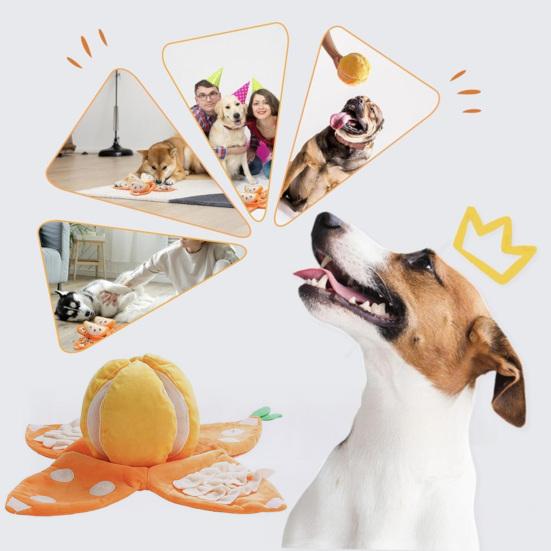 Cane Giocattolo Peluche Nascondino Arancione Anguria Giocattolo Peluche Sonoro 3-in-1 Interattivo Piccolo Medio Cane Tappetino Annusare Peluche con Carta Stropicciata