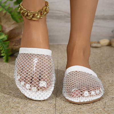 European and American Baotou Cool Slippers 2024 Summer New Hollow Mesh Casual Outwear Breathable Flat Bottom Women's Shoes