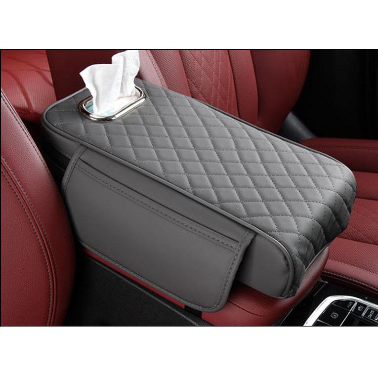 Bil Armstöd Kuddfodral med Papperslåda Läder Universalt Auto Mittkonsol Armstöd Skyddsmatta Stödhöjd Kudde med Förvaringsväska