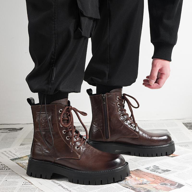 New Men's Thick Soled Boots Retro British Minimalist Style Comfortable Leisure Outdoor Street Office and Party Leather Shoes