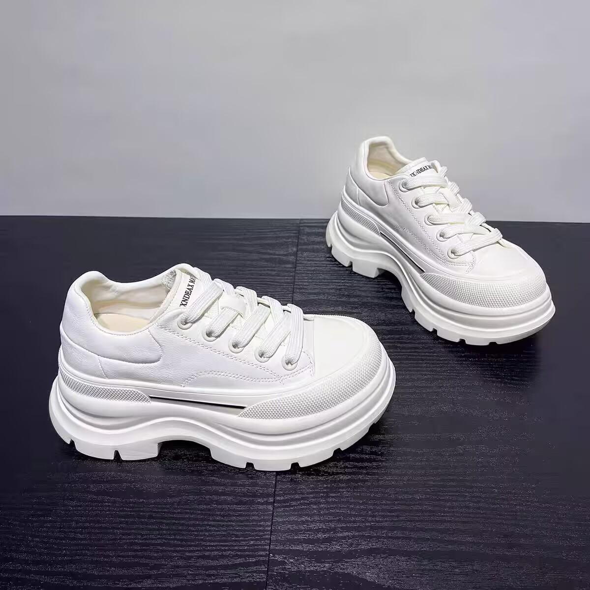 

Модная кожаная обувь на толстой подошве женская 2025 весна новинка интернет-знаменитость повседневная спортивная обувь папины кроссовки женская обувь платформа женская 35 бежевый