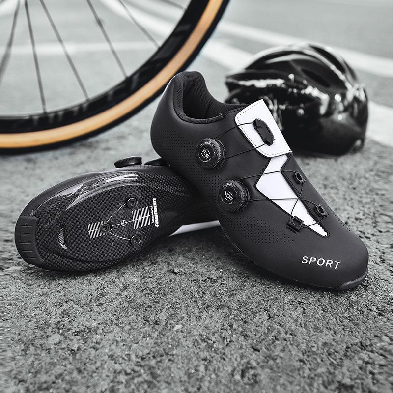 2 nuove scarpe da ciclismo su strada in fibra di carbonio con chiusura a fibbia, suola rigida, scarpe per uso domestico, scarpe da ciclismo in fibra di carbonio con chiusura a fibbia per uomo e donna