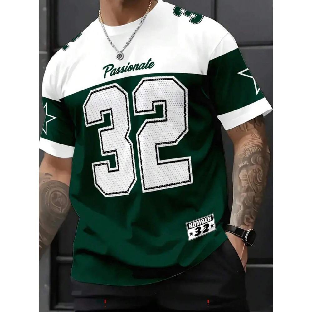 Men s Colorblock Graphic Number 32 Short Sleeve Round Neck T-Shirt XS
