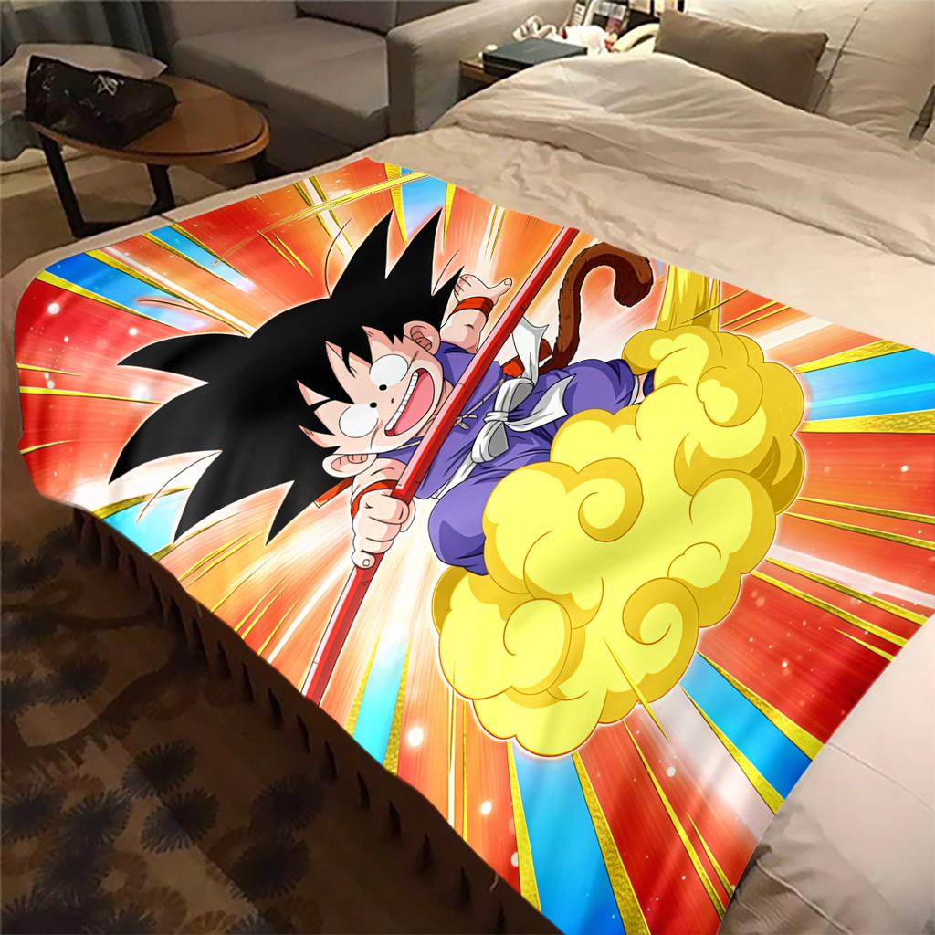 1PC Son Goku Print Flannel Blanket, High quality All Seasons, Home Decor, Warmth and Comfort, Perfect for Christmas Gifts