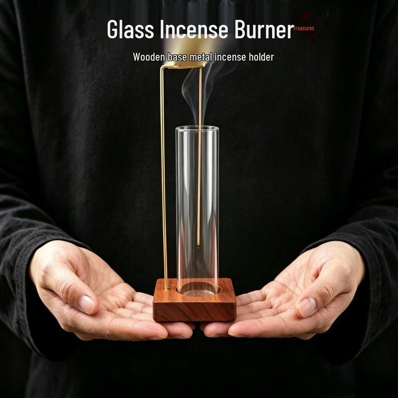 Inverted Glass & Metal Incense Burner – Ash-Proof Aromatherapy Holder for Home Decoration
