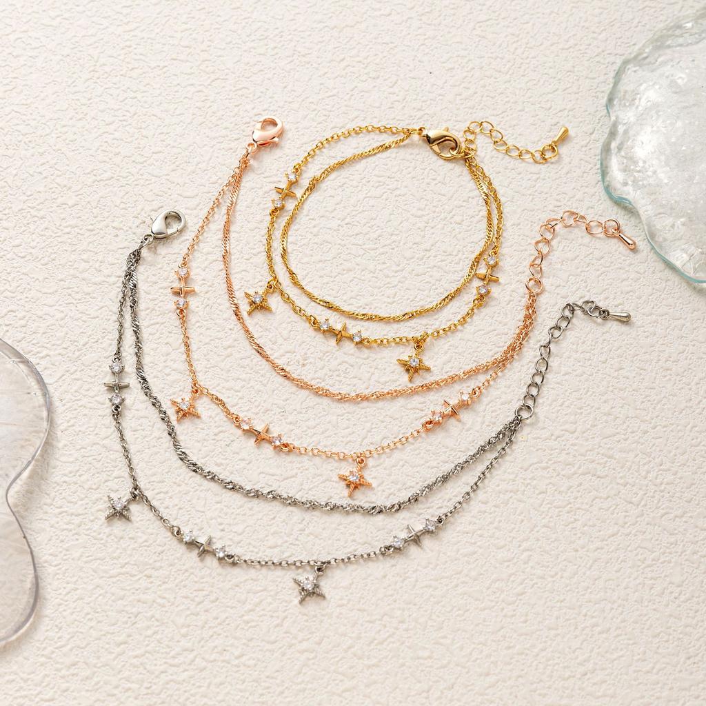Wind Octagram Diamond Bracelet Flash Diamond Copper Zircon Embellishment Adjustable Anklet Fashion Accessories