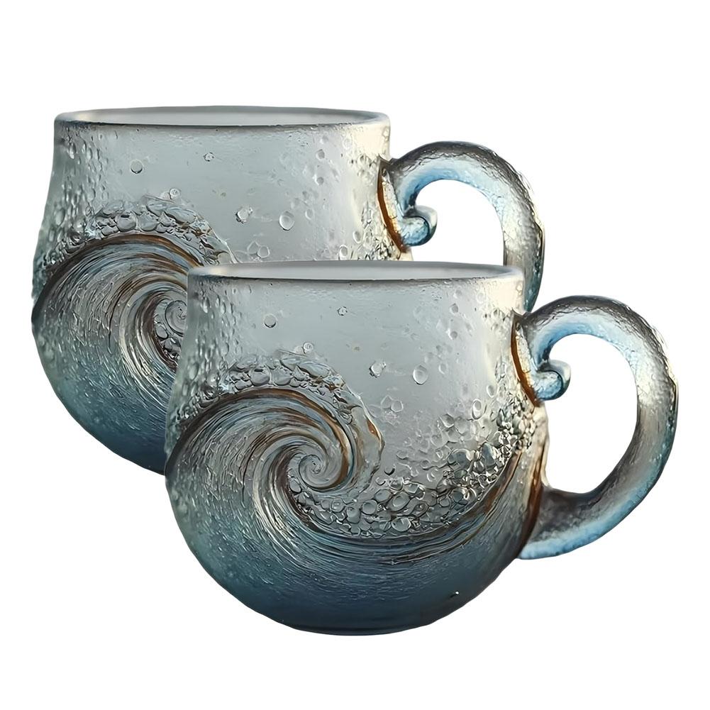 1/2PCS Sea Glass Wave Mug Wave Glass 12oz Wave Glass Unique Textured Beach Lovers Themed Mug 350ML
