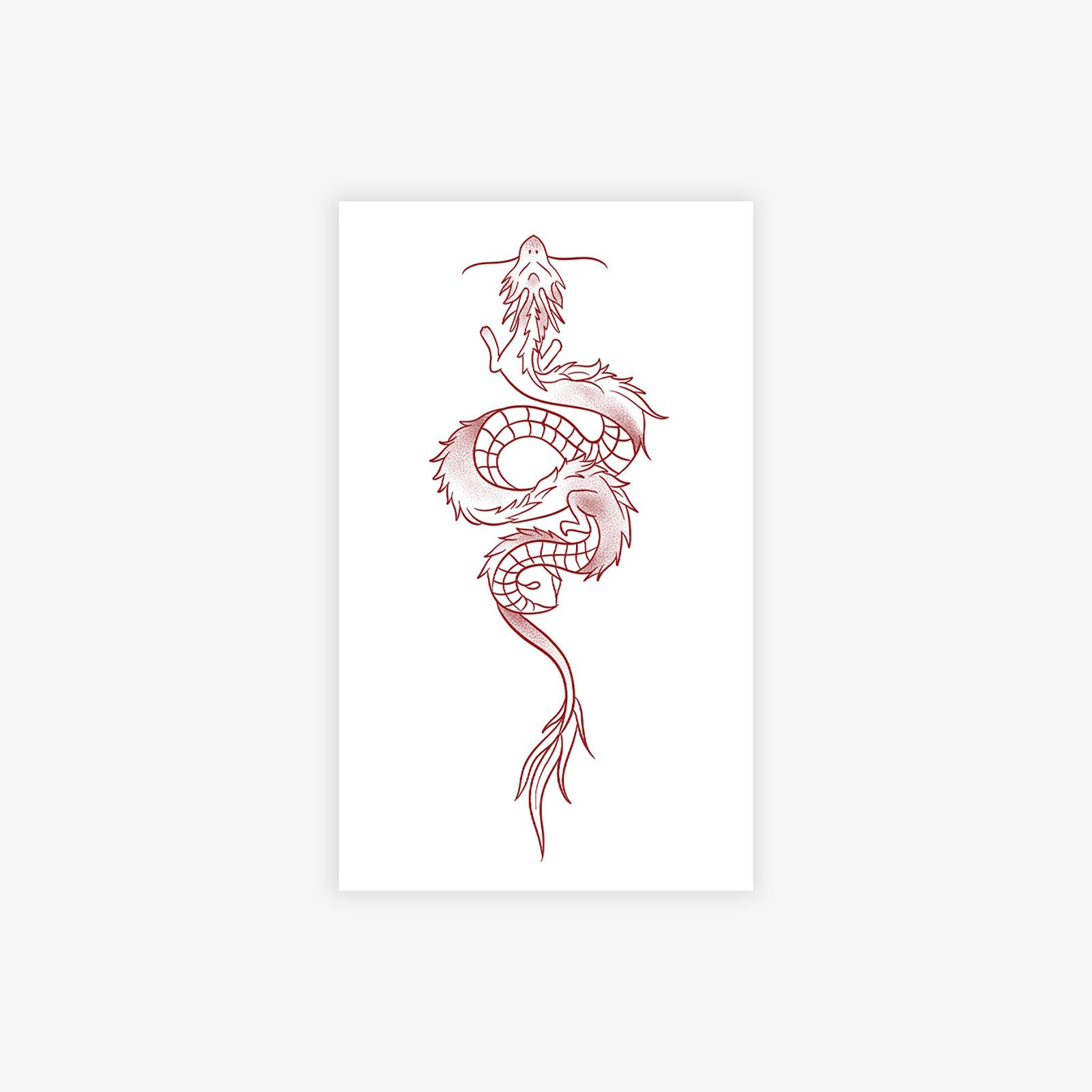 

Fine Line Dragon Tattoo Sticker, Waterproof And Long-Lasting, Collarbone Model, Chinese Retro Dragon Pattern. 11*18