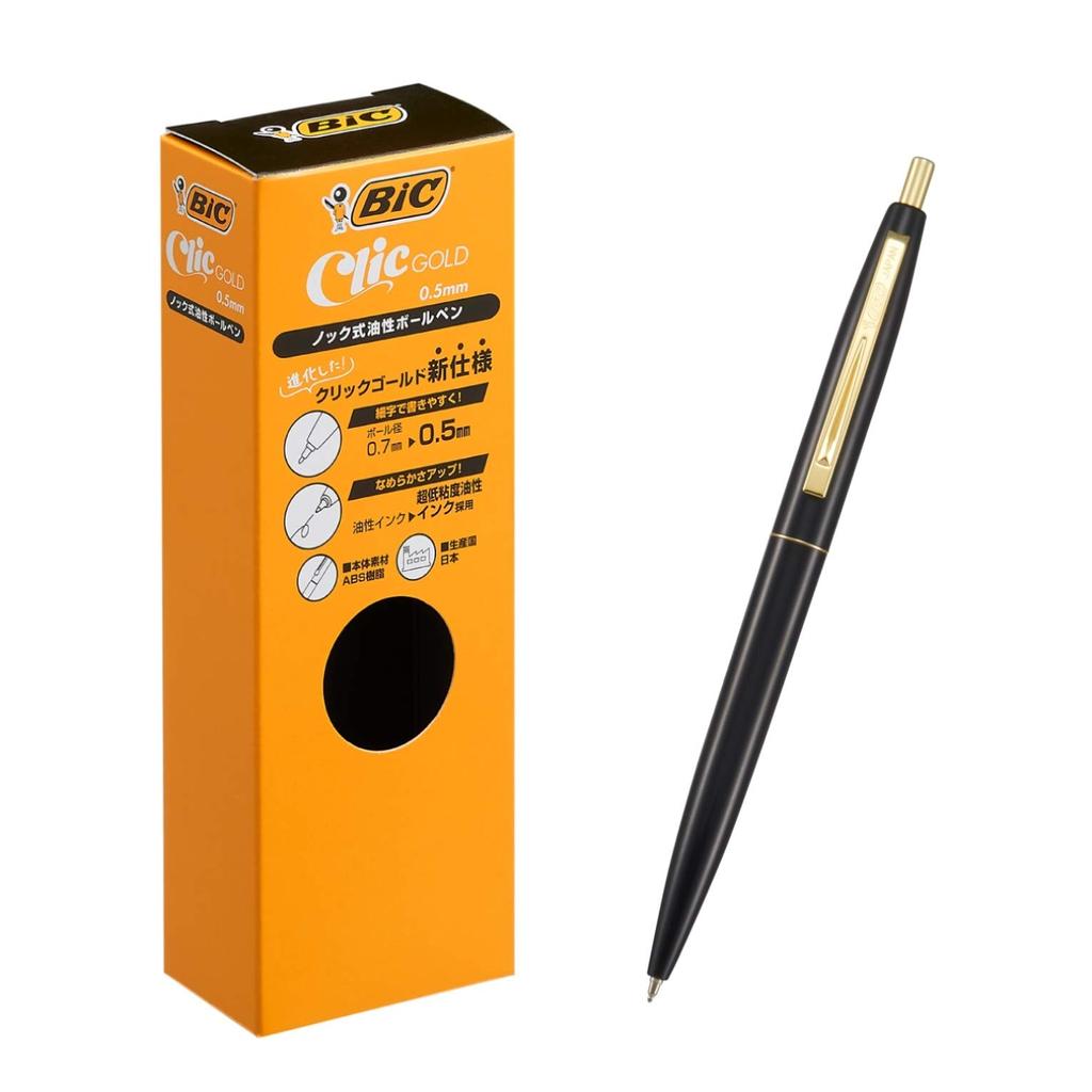 Bic Japan Bic Ballpoint Pen Click Gold Black Smooth Black Body 12 Pieces CFCGBLK05BLKJ 0.5 Oil-based