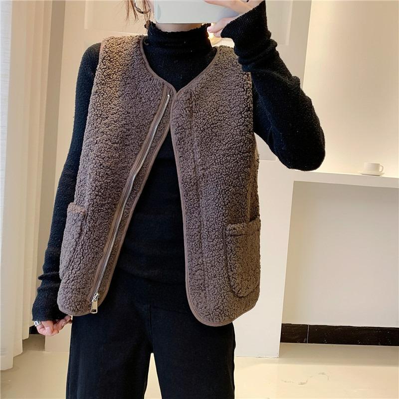 Imitation Lamb Wool Vest Autumn and Winter Fur All-in-one Net Red Vest Short All-match WaistJacket Vest Jacket
