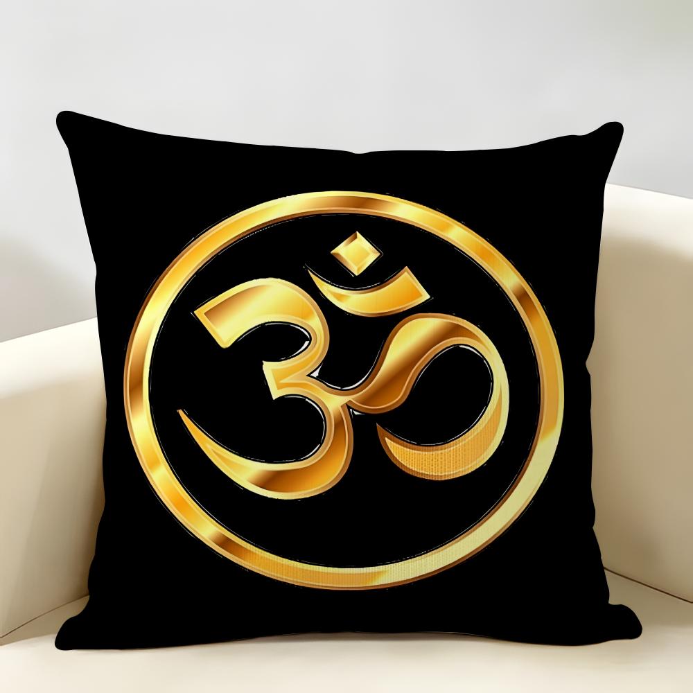 Luxury Golden Mandala Om Cushion Cover Natural Linen Organic Fabric DoubleSided Printing Room Sofa Decor Pillow Case