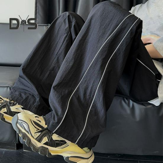 Pánské rychleschnoucí volné kalhoty se stahovací šňůrkou v pase, volného střihu, lehké, ležérní kalhoty s boční dekorací pro ulici, dovolenou