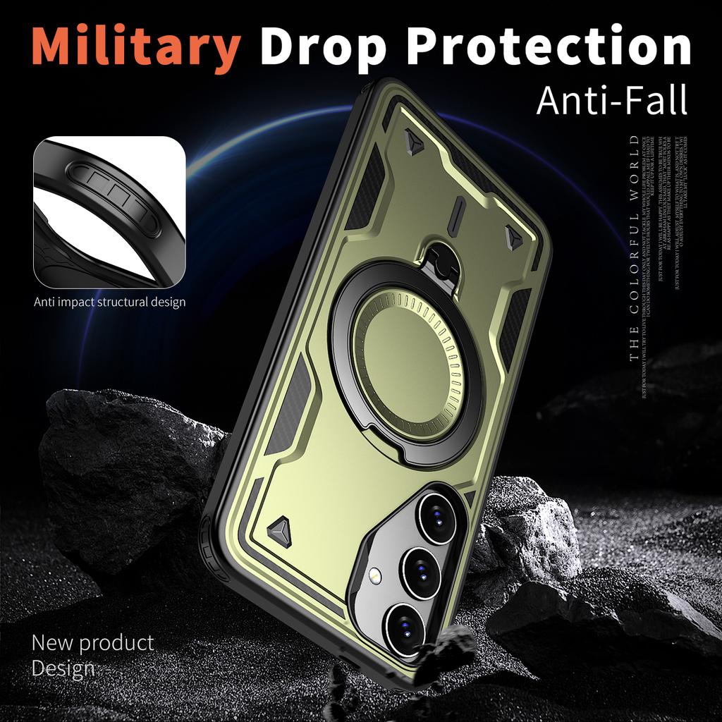 For Samsung Galaxy S24 FE Magnetic Case Military Protection PC+TPU Kickstand Phone Cover