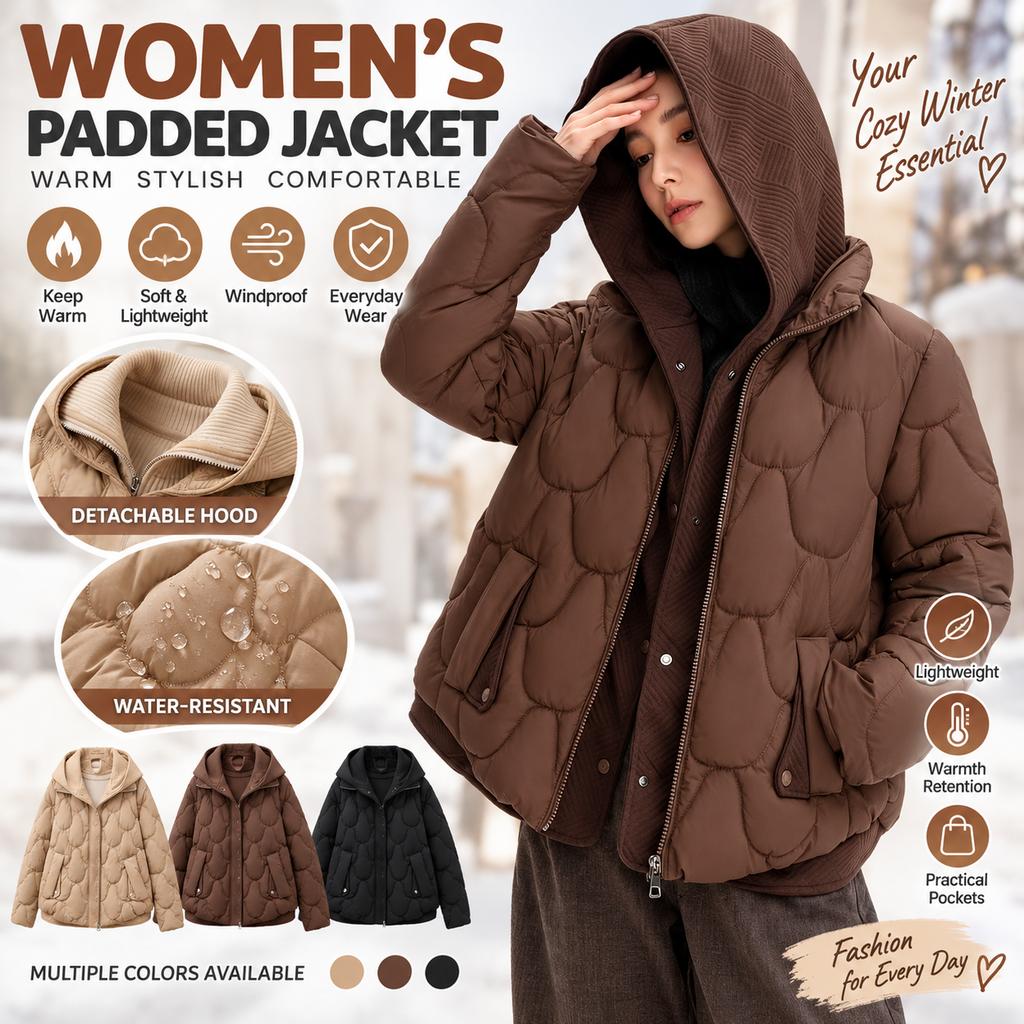 Women's Winter Padded Jacket Hooded Short Fake Two Piece Down Cotton Coat Loose Thickened Warm Puffer Parka