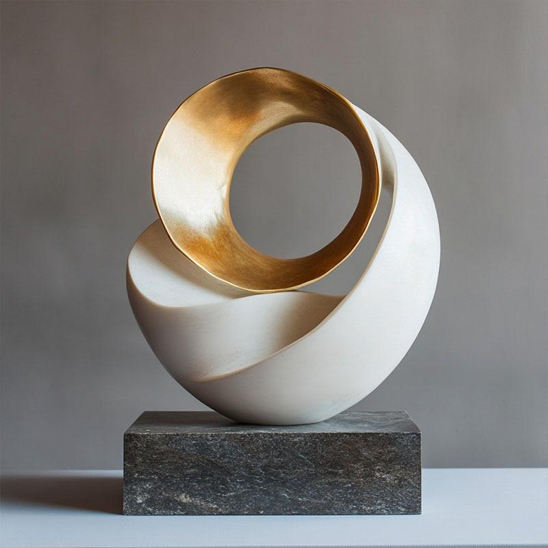 Resin Handicrafts Golden Geometric Sculpture Ornaments Hollowed-out Tree Holes Twisted Statue Home Decoration Accessories