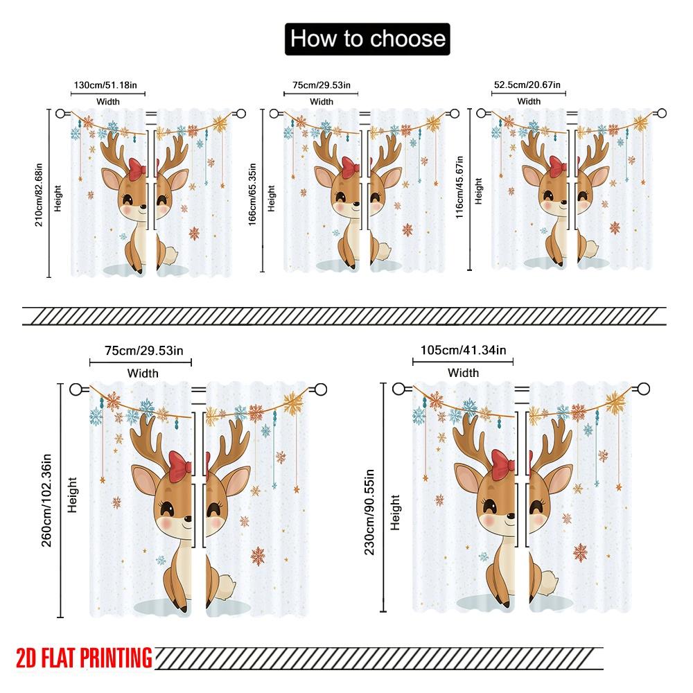 2pcs,2D Plane Printing Curtain Popular Cute Deer Winter Versatile Durable Polyester (without Rod) Decorations Outdoor Perfect
