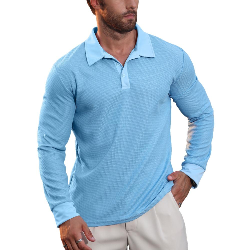 Autumn New Arrival Men's Waffle-Weave Collared Polo Shirt Casual Resort Long-Sleeved T-Shirt