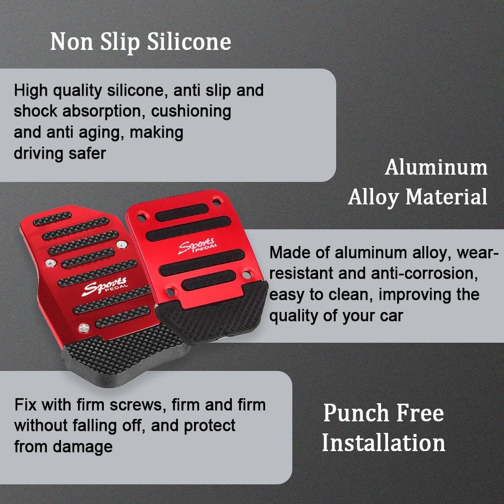 3PCS Car Non-Slip Aluminum Alloy Pedal Pads, Manual Transmission Brake Pedal Covers, Sports Gas Fuel Petrol Clutch Foot Pedals, Anti-Rubbing Car