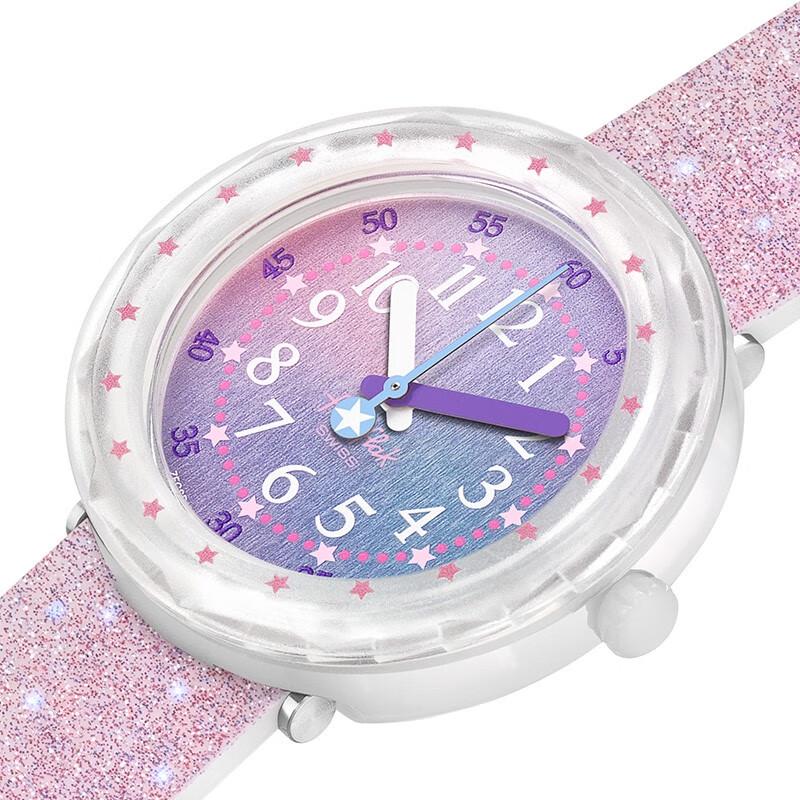 Dětské hodinky Swatch Flik Flak, měkká fialová, noční obloha, quartzové