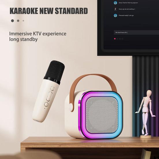 Mini macchina per karaoke compatibile con Bluetooth con microfono, 5 effetti sonori, set di altoparlanti per karaoke portatili compatti ad alta potenza