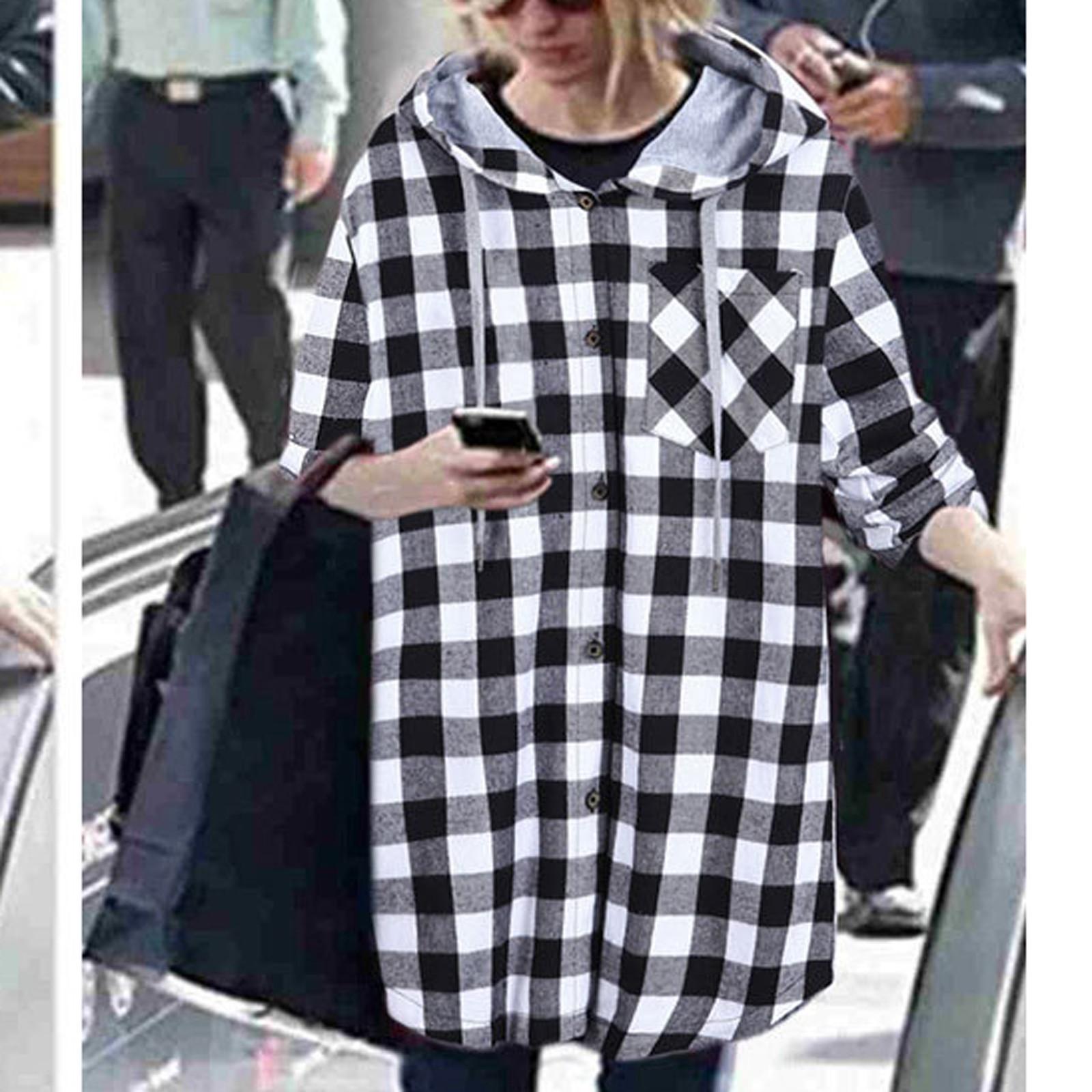 

Женская модная повседневная клетчатая куртка с капюшоном и длинным рукавом, блузка, пальто S