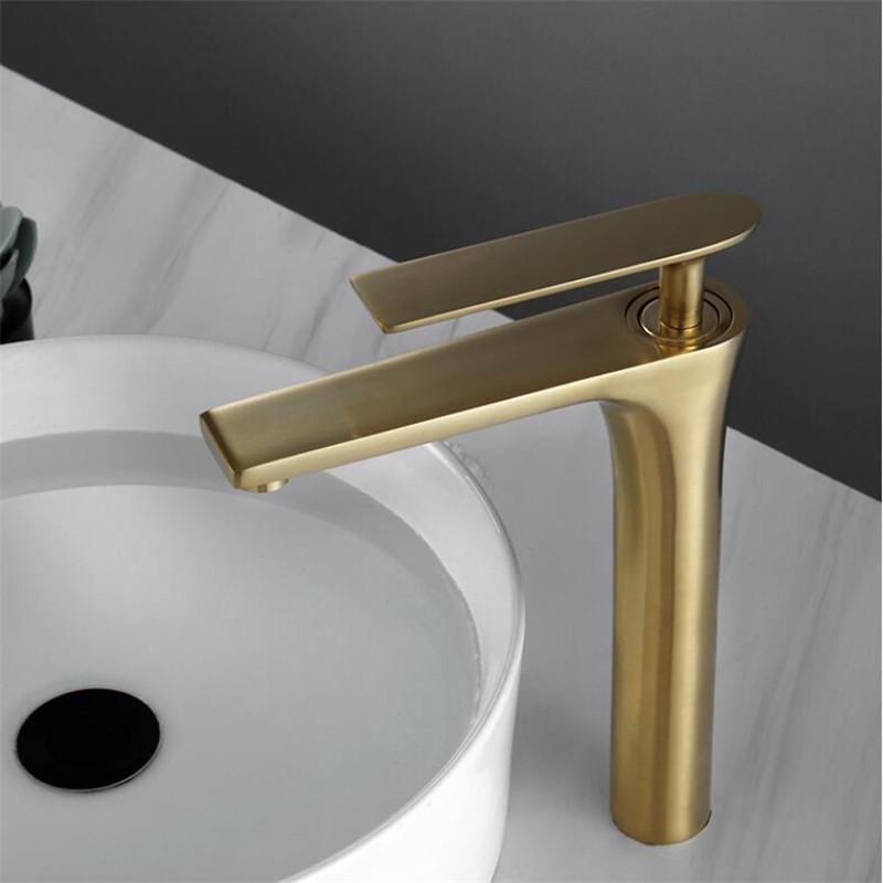 Tuqiu Bathroom Faucet Brushed Gold Brass Bathroom Basin Faucet Cold And Hot Water Mixer Sink Tap Deck Mounted Black/ChromeTap