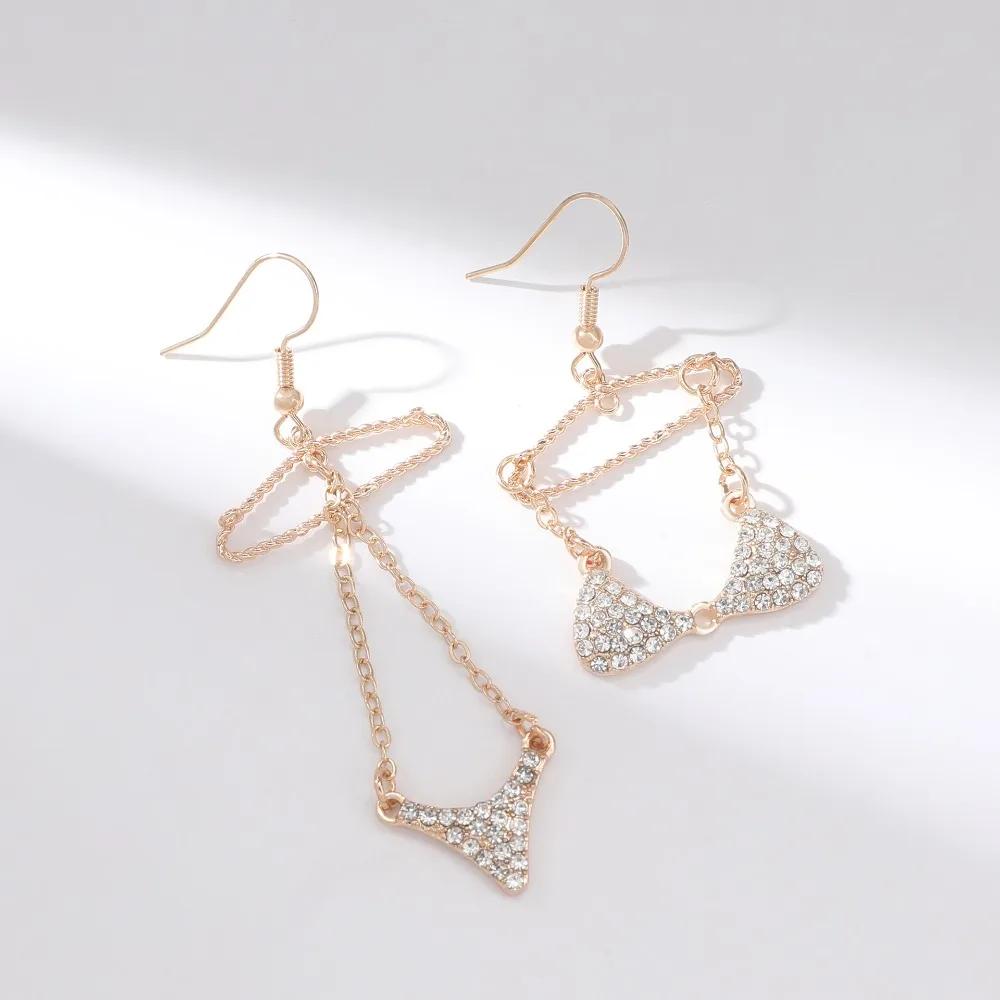 

New Creative Personality Dissymmetry Bikini Drop Dangle Earrings for Women Sexy Fashion Gold Color Zircon Jewelry Accessories