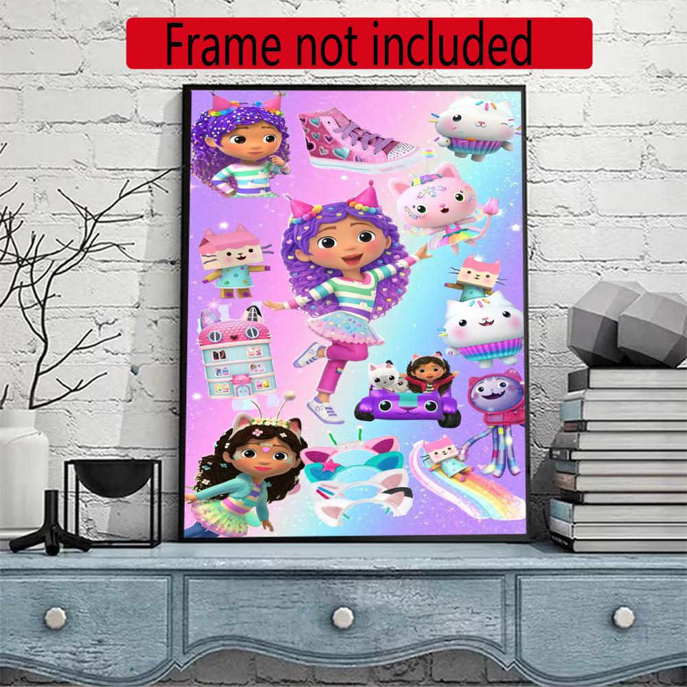 Cartoon Cute Gabbys 5D Round Diamond Painting Kit Diamond Embroidery Painting Rhinestones Mosaic Frameless Handwork Decoration Arts
