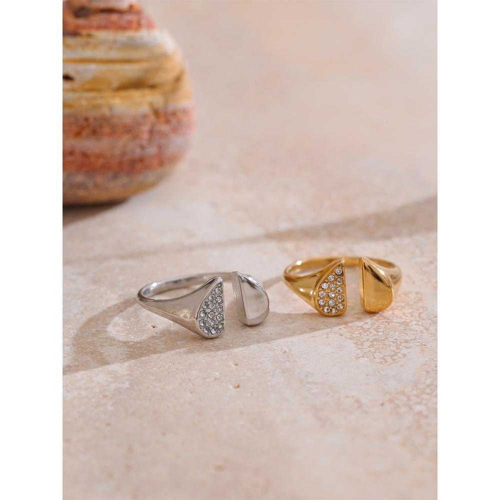 Eetit Adjustable Stylish Zirconia Heart Love Open Ring Stainless Steel Chic Finger Jewelry for Women