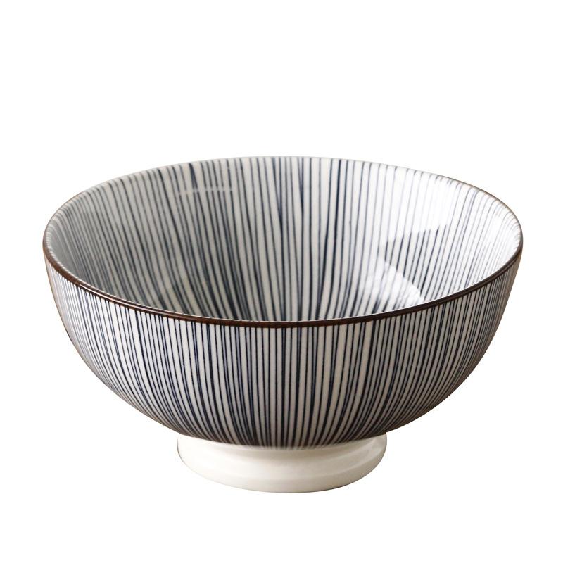 Japanese 6 Inch Noodle Bowl Ceramic Underglaze High Foot Salad Bowl for Home Ramen