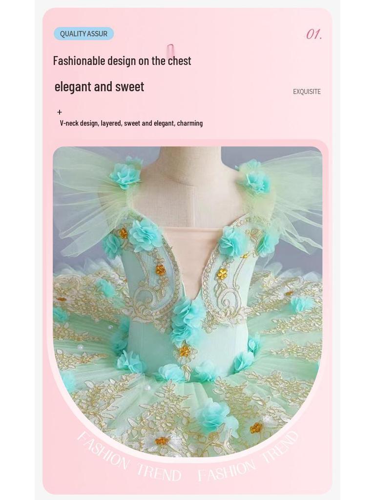 Kleines Schwan Strapless Ballettkleid: Puff-Mesh-Rock & Spitze für Kinderaufführungen