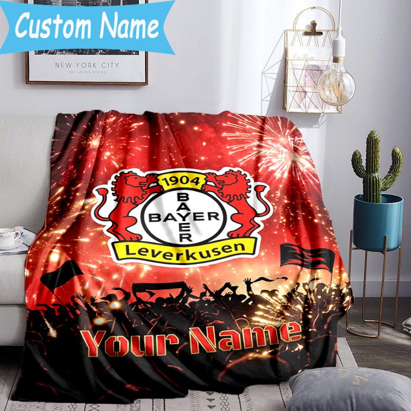 Custom Name Bayer Leverkusen Crest Flannel Blanket, Use for Birthday/Holiday Gift, Soft Blanket for Sofa/Bed/Camping/Office, Home Decor