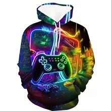 Gamepad Game Player Funny Hoodies Graffiti Neon Graphic 3D Print Men's Hooded Sweatshirts Y2k Pullover Tracksuit Unisex Clothing