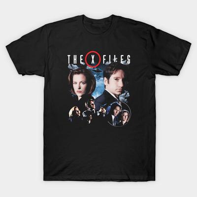 Men Black Print T-shirt The X Files No-Cut Heat Transfer Print Cotton Tshirt