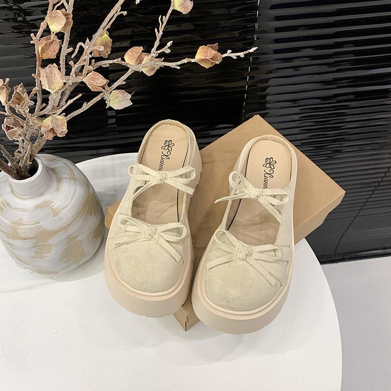 

Fashion versatile bow heightened thick-bottomed bag head mop spring and summer new casual and comfortable women s small sandals tide 35