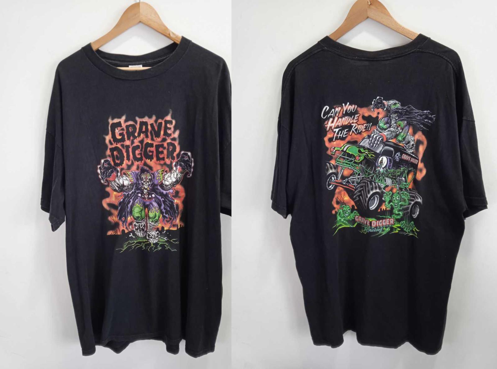 2 Sides 2002 Grave Digger Black Cotton Shirt Reprint All size S-5XL HT969 XXXXL