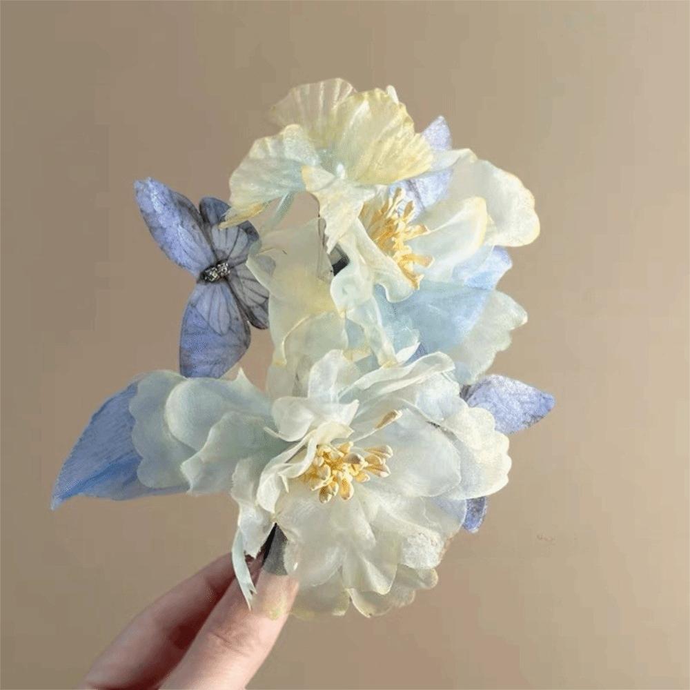 Blue Butterfly Flower Hairpin Simulation Flower Chinese Style Hair Clip  Party