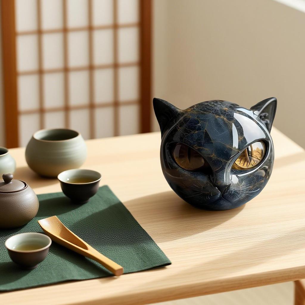 Czarny Kot Rzeźba Kamienna Ręcznie Rzeźbiony Kryształowy Kamień Leczniczy Statuetka Kota Kociak Dzieło Sztuki Dekoracje na Biurko na Deskę Rozdzielczą