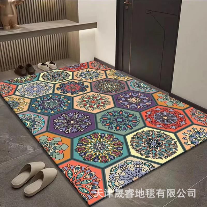 Classic European Style Bath Mat Non-Slip Absorbent Floor Rug Bathroom Entryway Hallway Square Shape
