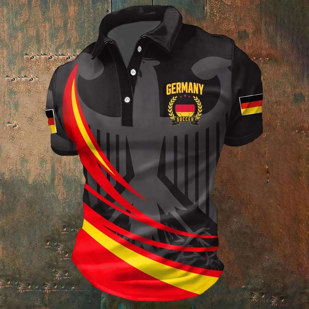 Men's Germany Soccer Polo Shirt Classic Fit Short Sleeve Button Down Collar Lightweight Breathable Soccer Jersey Top