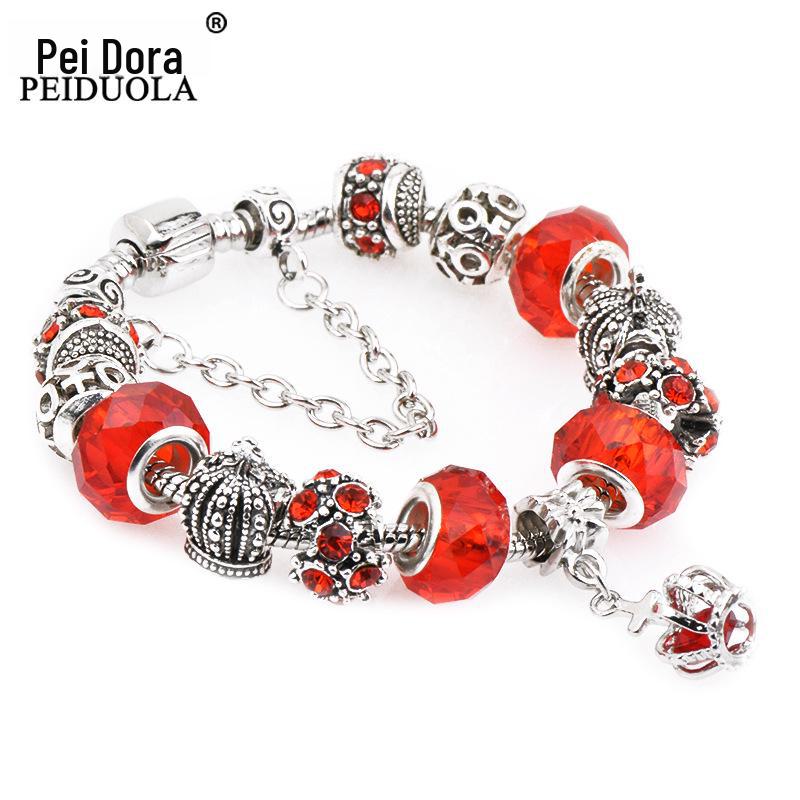 Brățară Trendy cu Mărgele de Cristal Pan cu Pandantiv Coroană de Flori